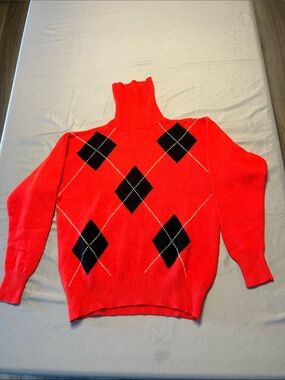 Rafaella Red Argyle Turtleneck Sweater with Black Diamonds